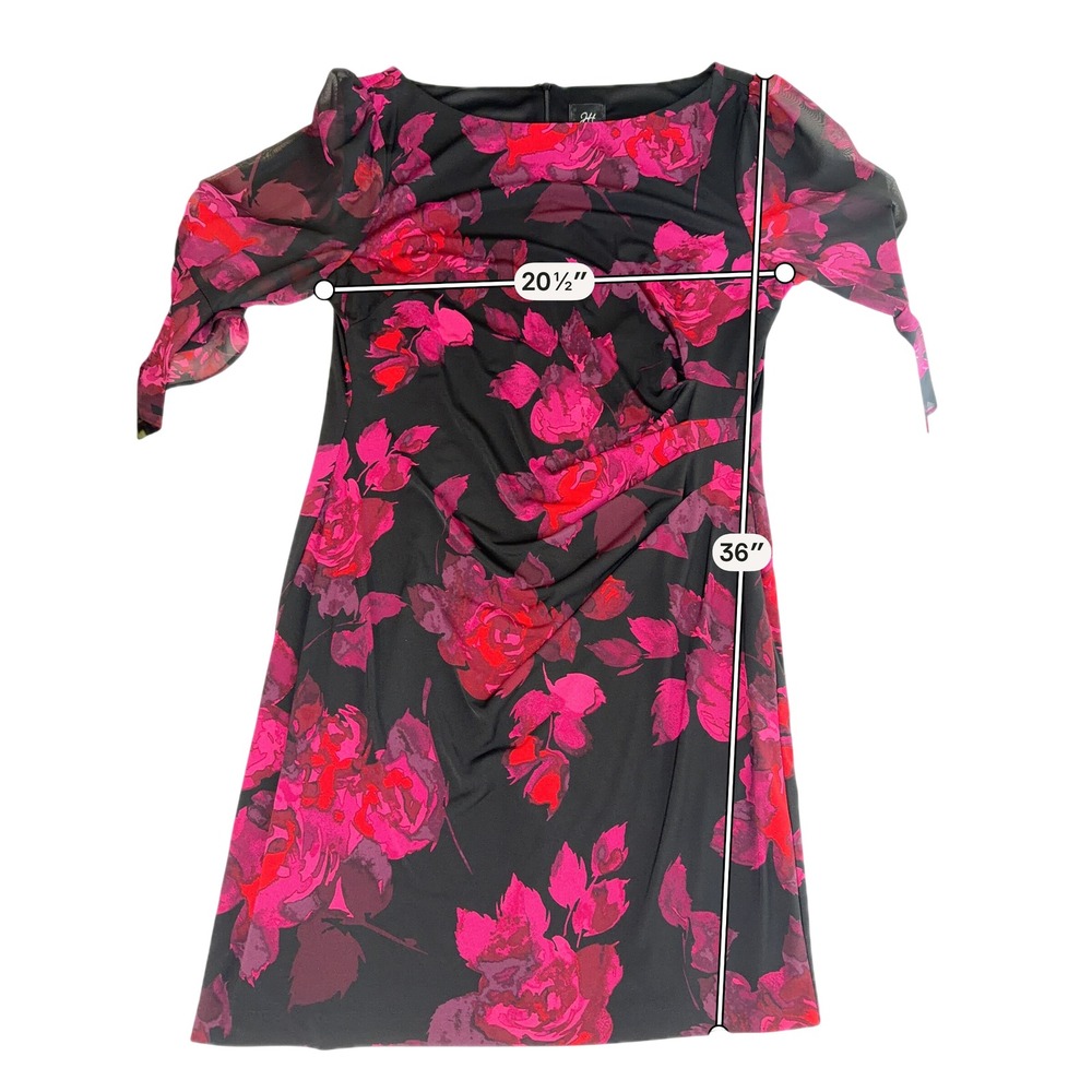 NWT Jessica Howard Black Pink Floral Bell Sleeve Sheath Cocktail Dress Size 16P - Picture 10 of 10